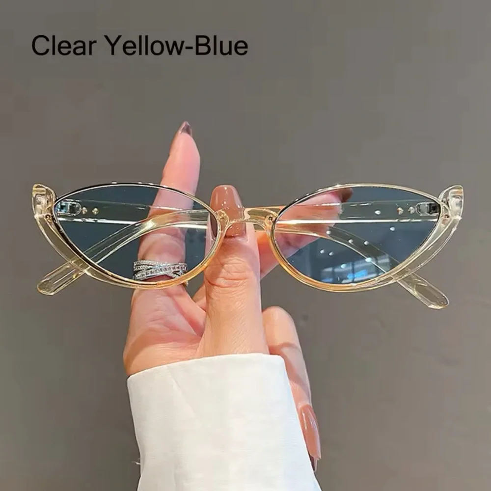 Clear Yellow Blue Cat Eye Oversized | Leopard Print Vintage Style Sunglasses - Picture 1 of 1
